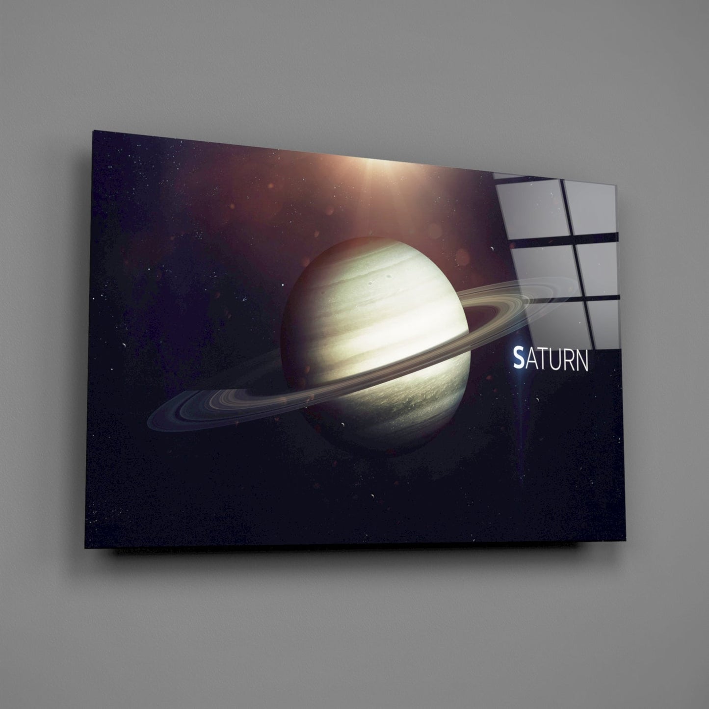 Golden Saturn Space Glass Wall Art