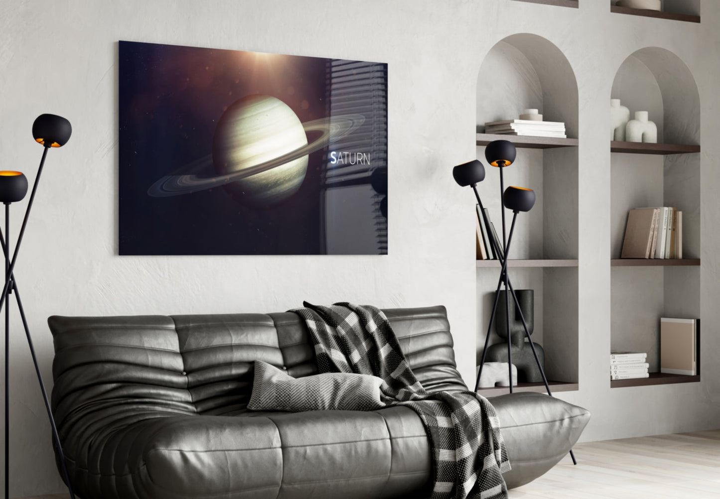 Golden Saturn Space Glass Wall Art