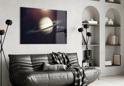 Golden Saturn Space Glass Wall Art