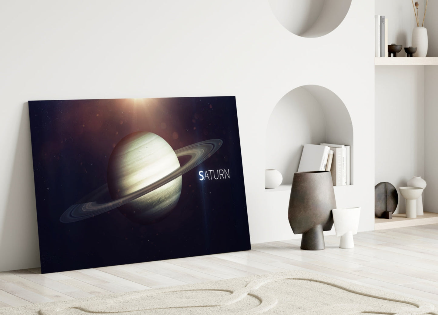 Golden Saturn Space Glass Wall Art