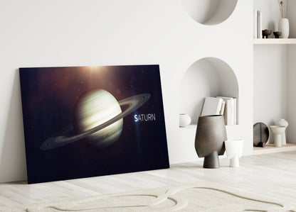 Golden Saturn Space Glass Wall Art