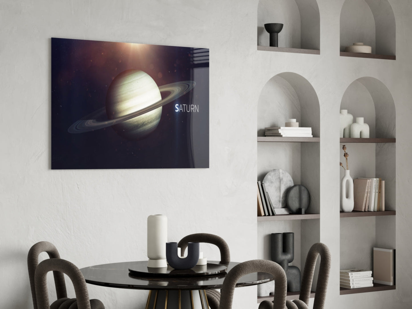 Golden Saturn Space Glass Wall Art
