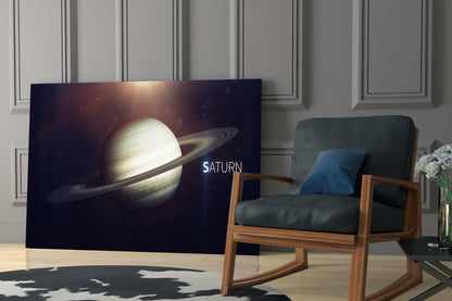 Golden Saturn Space Glass Wall Art