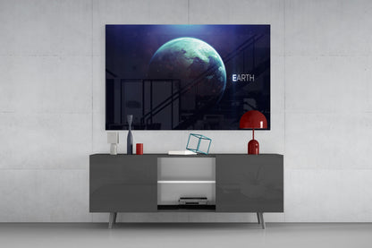 Blue Planet Earth Glass Wall Art