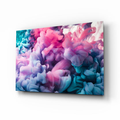 Pink and teal ink cloud billow glass wall art