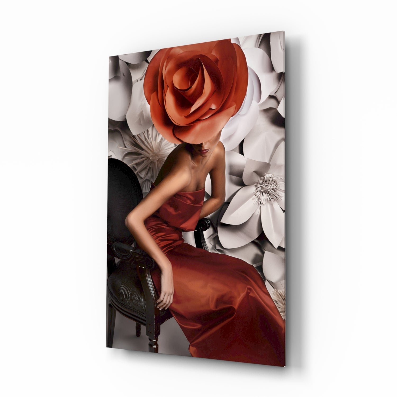 Editorial floral figure glass wall art