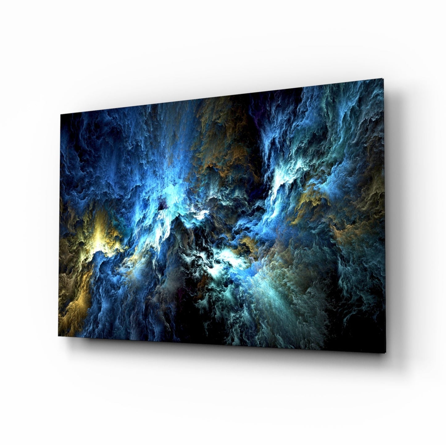 Cosmic blue cloudscape glass wall art