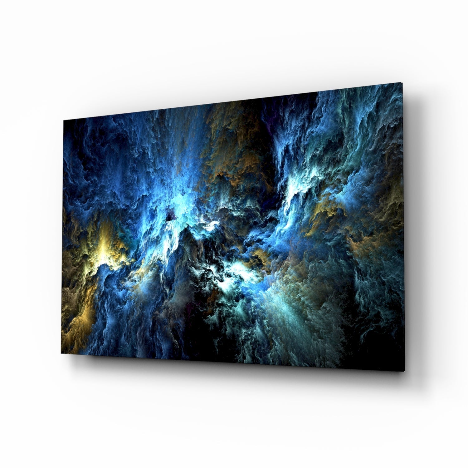 Cosmic blue cloudscape glass wall art