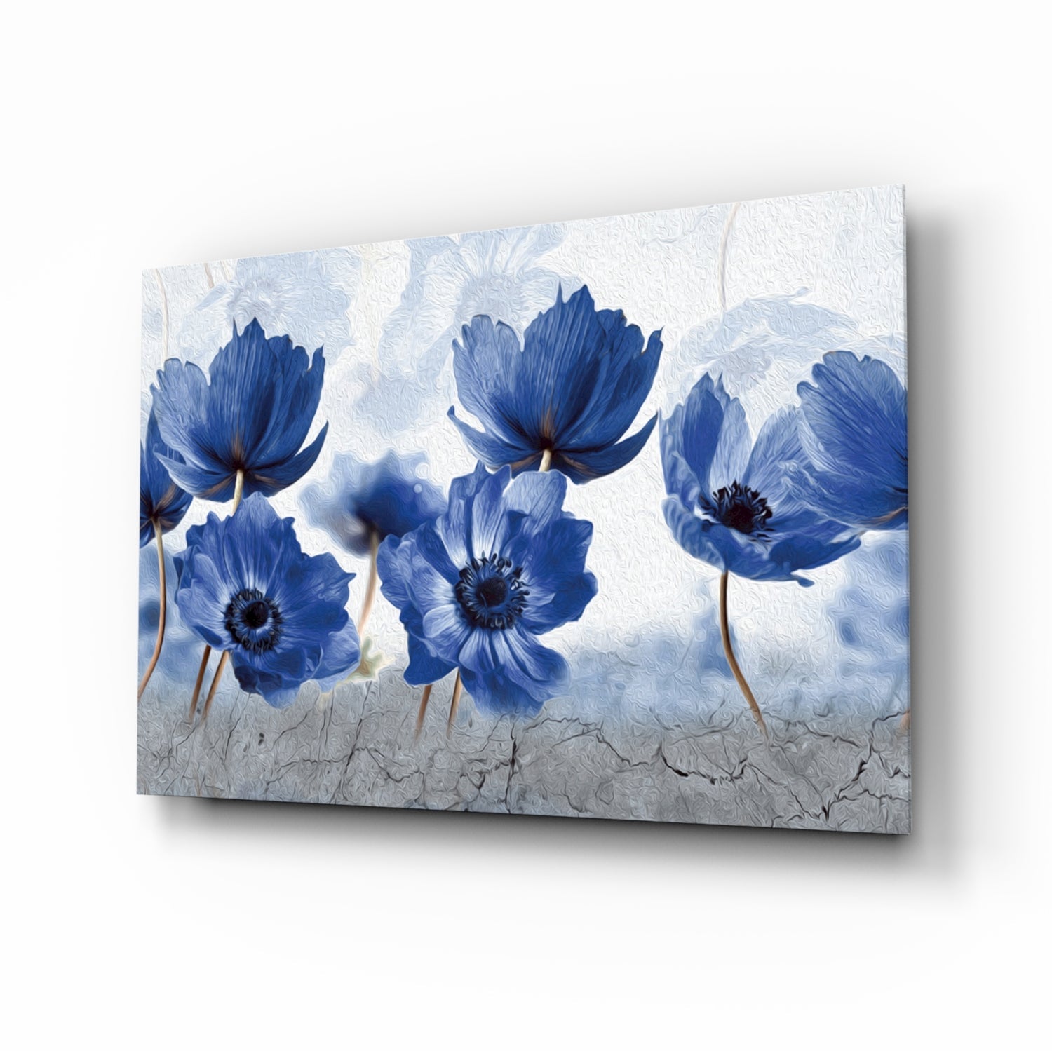 Blue Flowers glass wall art cobalt anemones