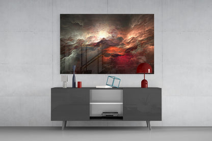 Red Chaos Cloudscape Glass Wall Art