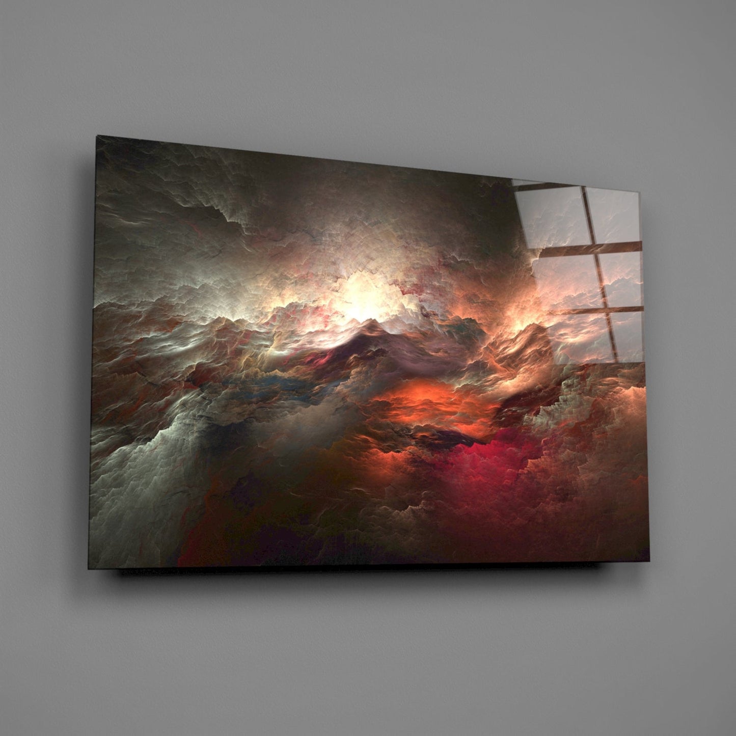 Red Chaos Cloudscape Glass Wall Art