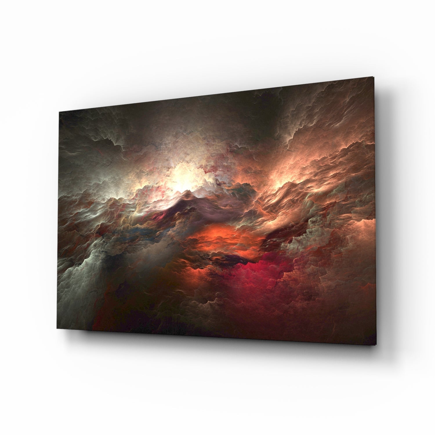Red chaos cloudscape glass wall art
