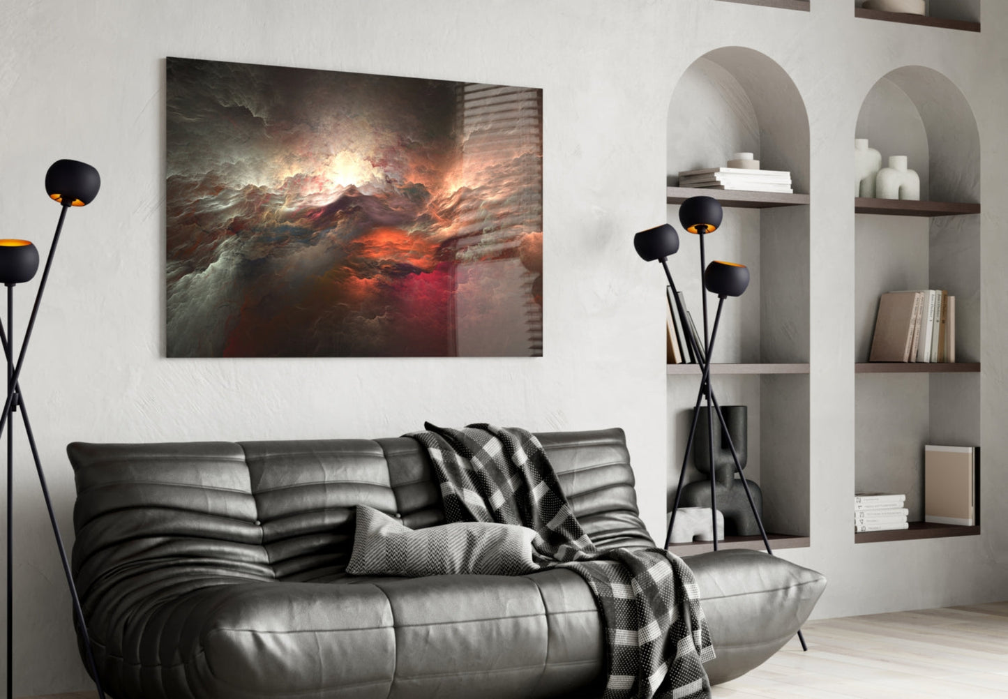 Red Chaos Cloudscape Glass Wall Art
