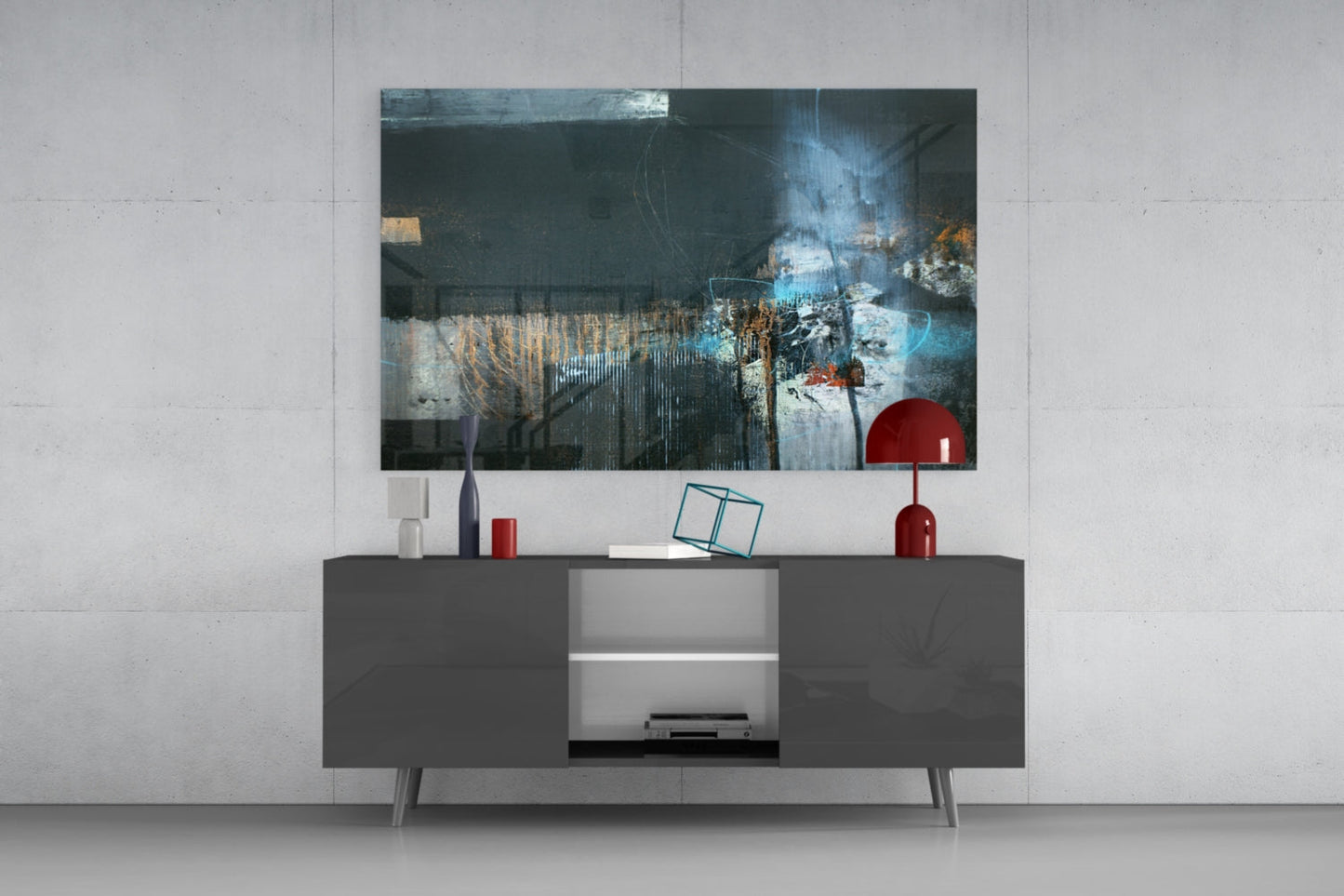 Cobalt Mixed-Media Abstract Glass Wall Art