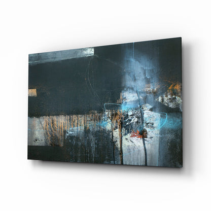 Cobalt mixed-media abstract glass wall art