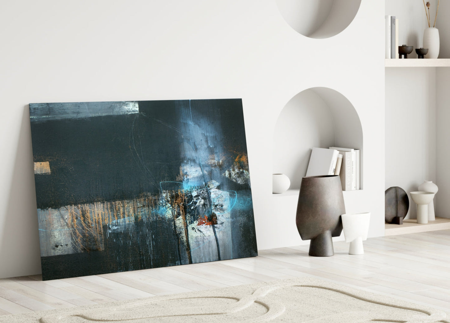 Cobalt Mixed-Media Abstract Glass Wall Art