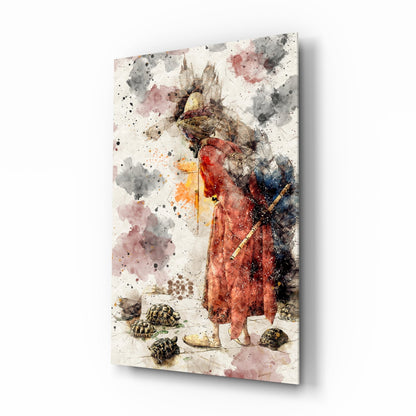 Tortoise Trainer Glass Wall Art with watercolor-splash heritage design
