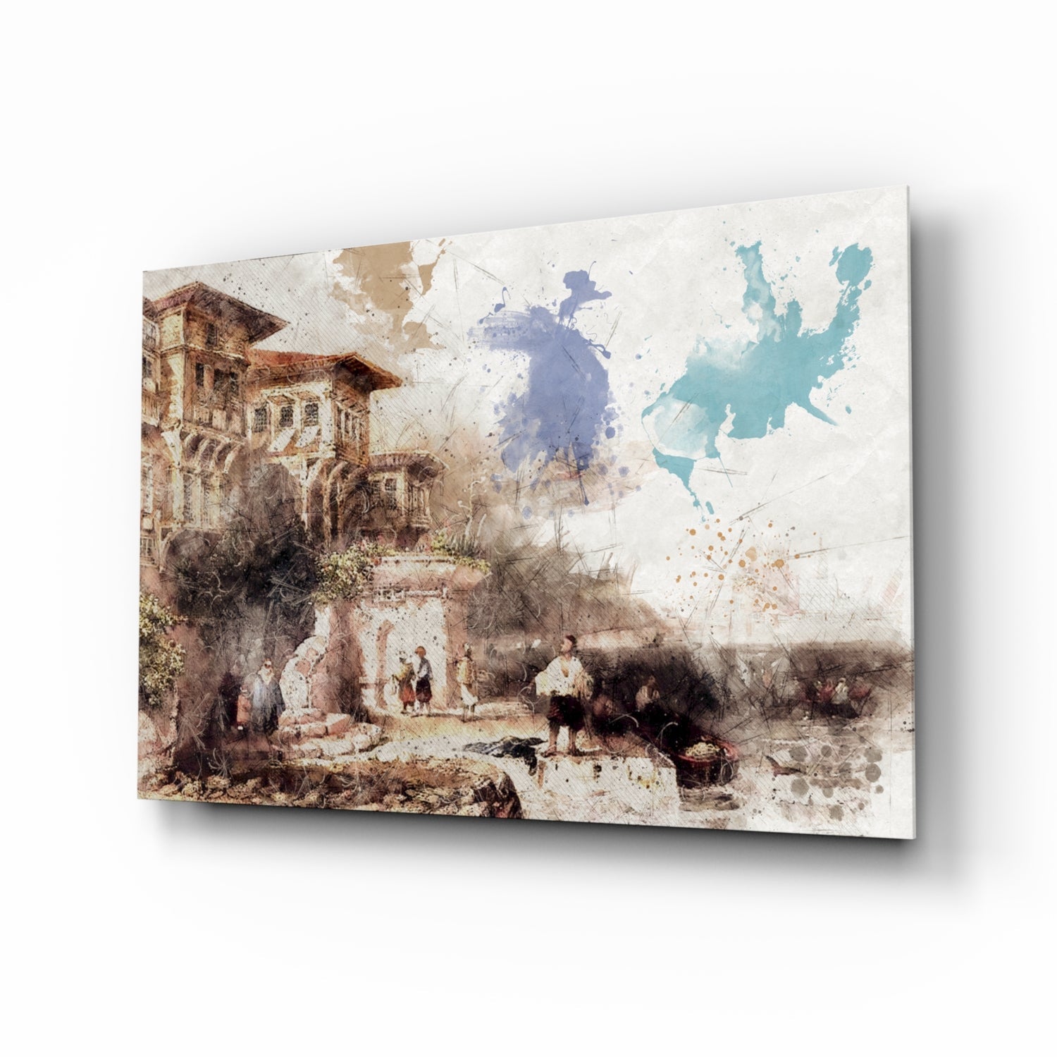 Bay Window Istanbul watercolor glass wall art