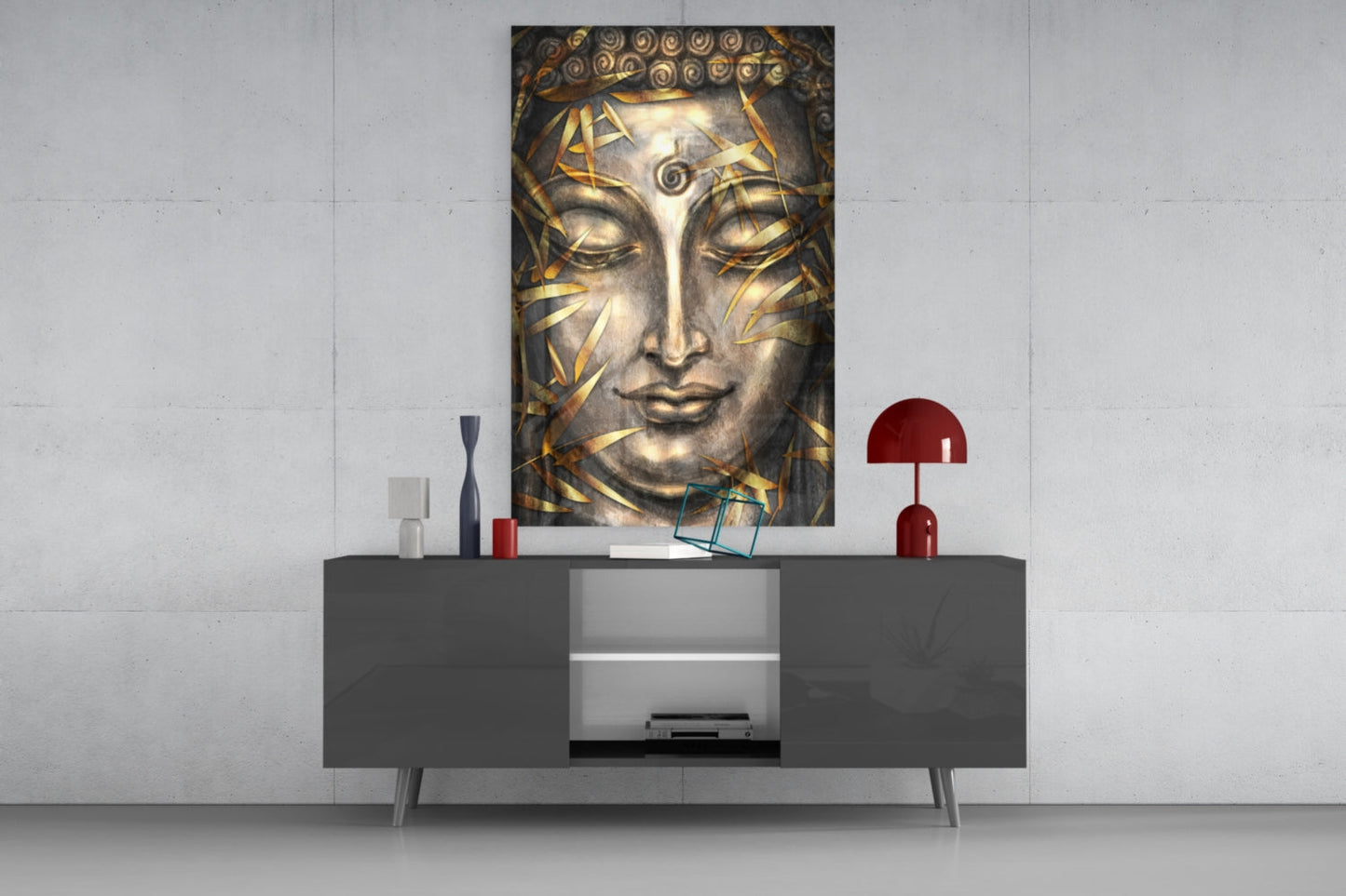Golden Buddha Relief Glass Wall Art