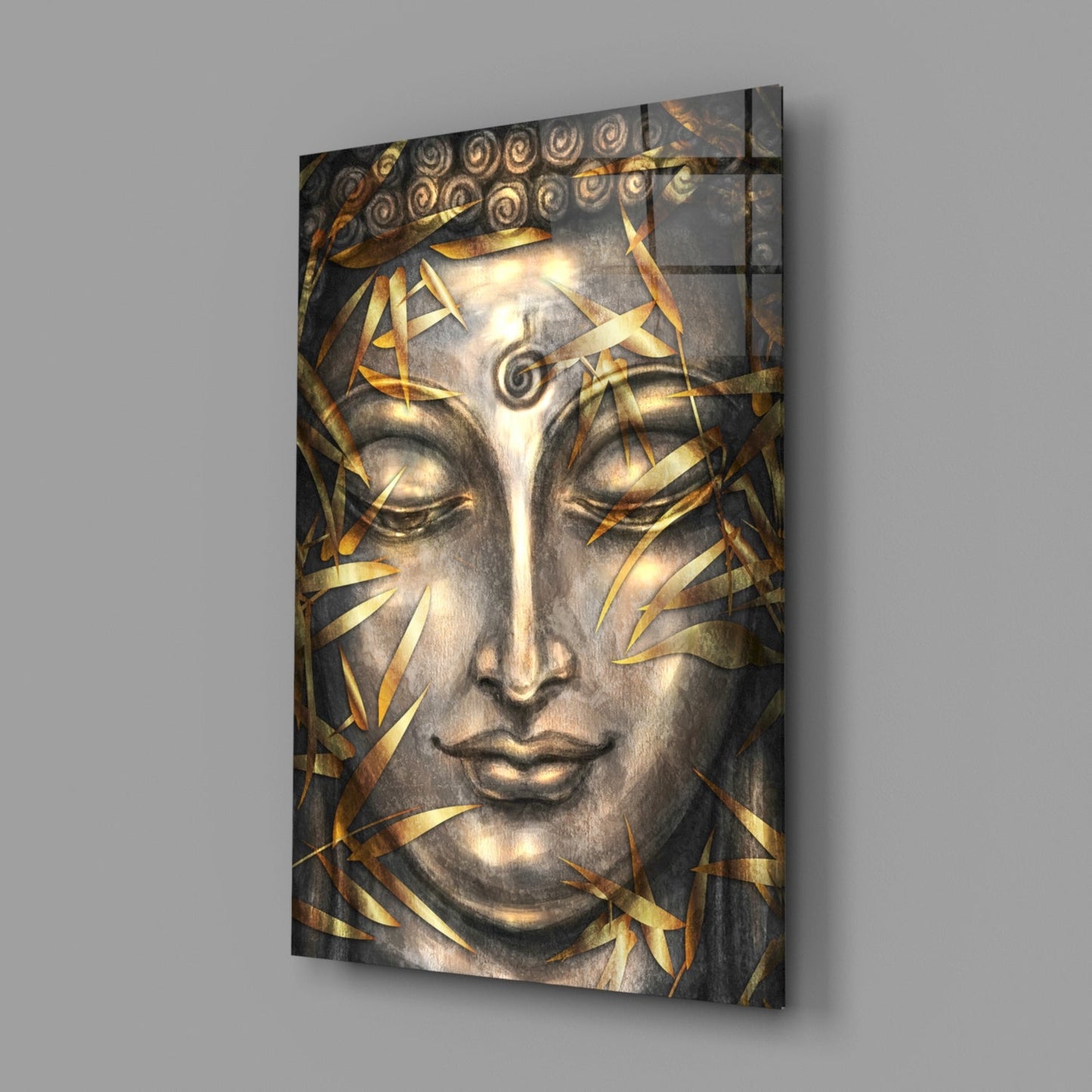 Golden Buddha Relief Glass Wall Art