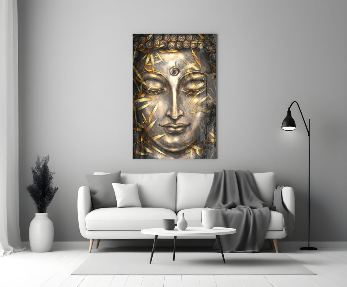 Golden Buddha Relief Glass Wall Art