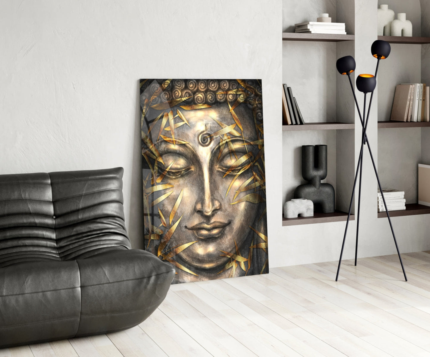 Golden Buddha Relief Glass Wall Art