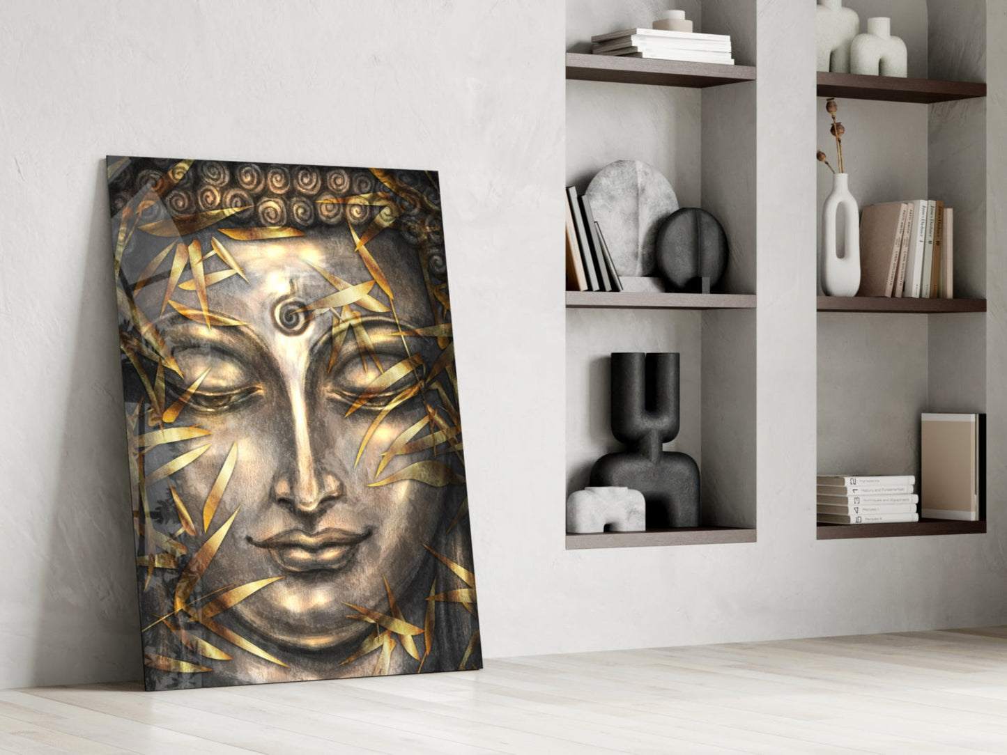 Golden Buddha Relief Glass Wall Art