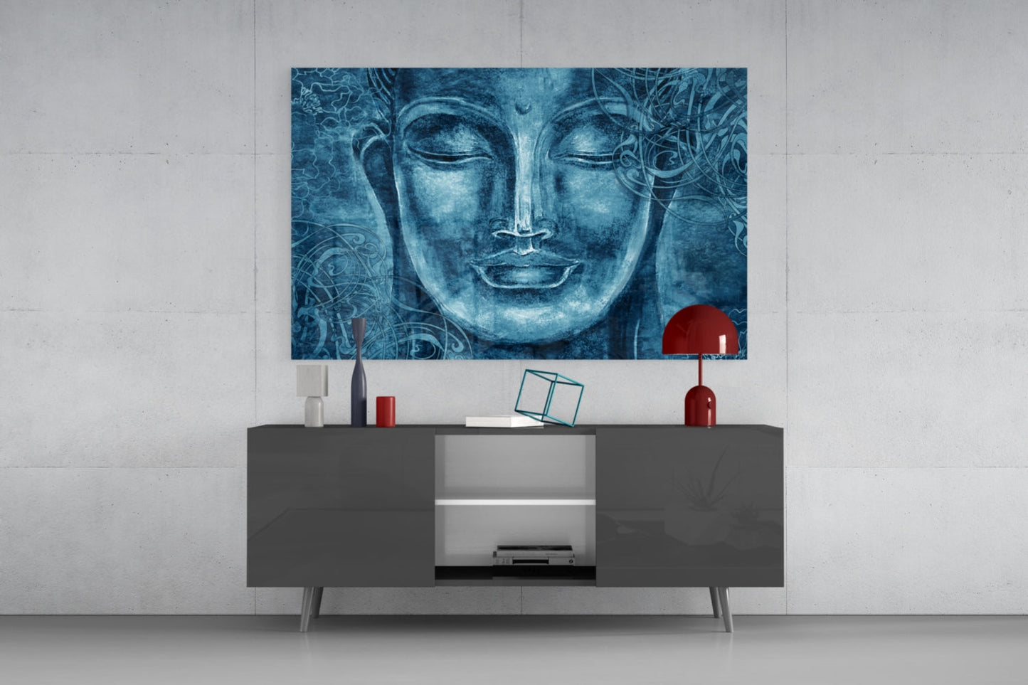 Cobalt Blue Buddha Glass Wall Art