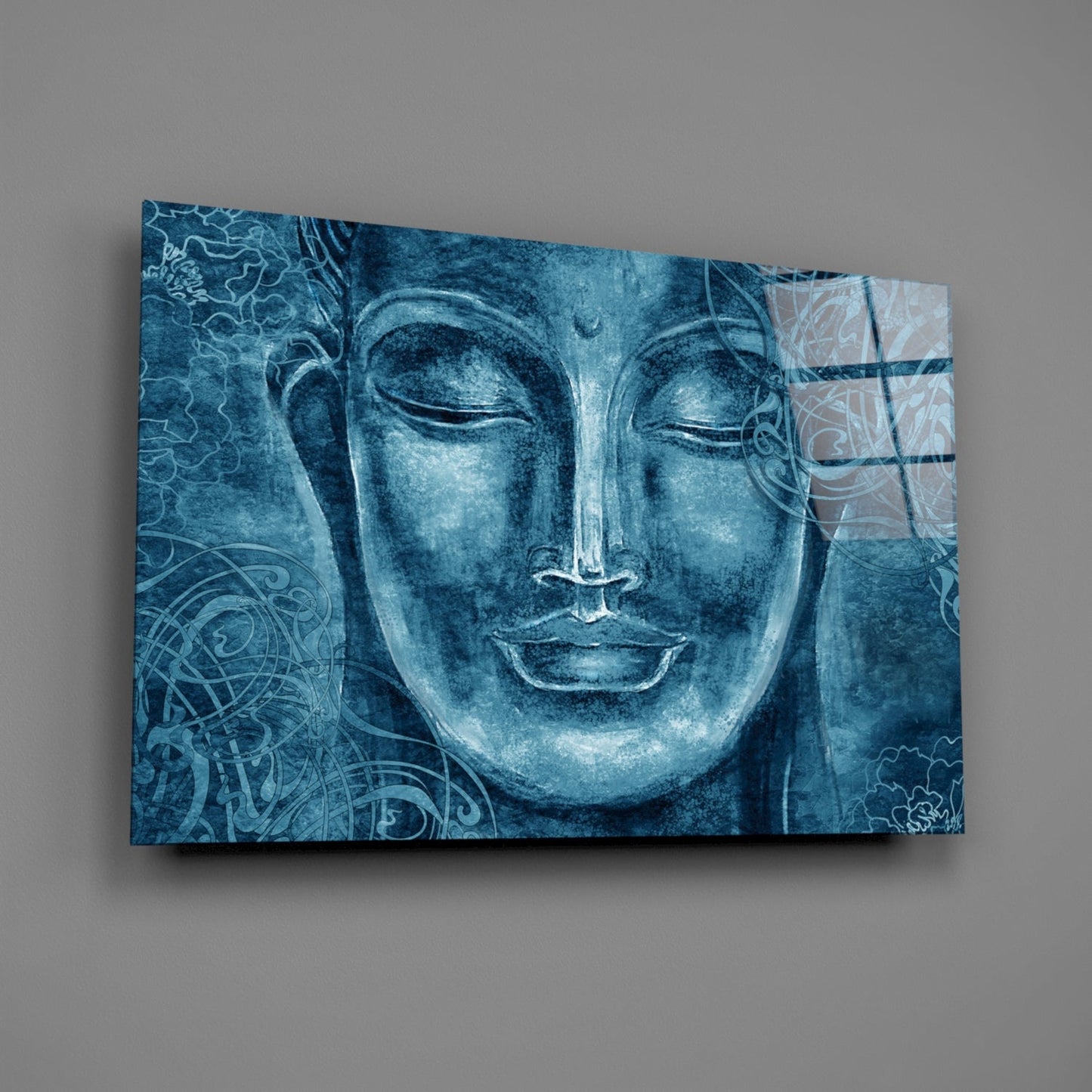 Cobalt Blue Buddha Glass Wall Art