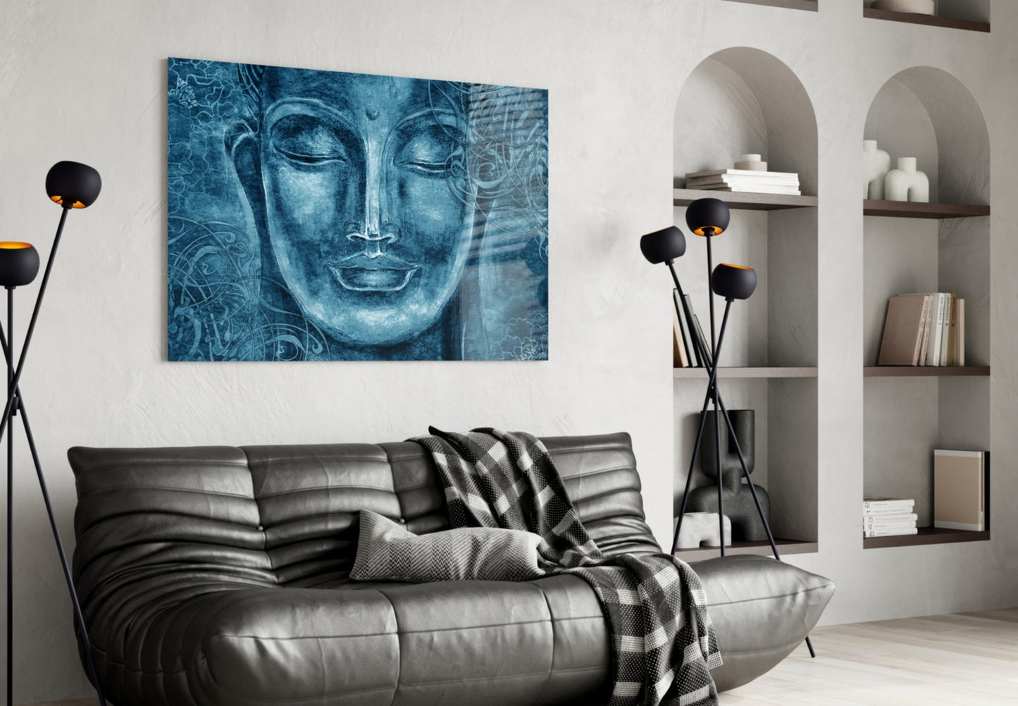 Cobalt Blue Buddha Glass Wall Art