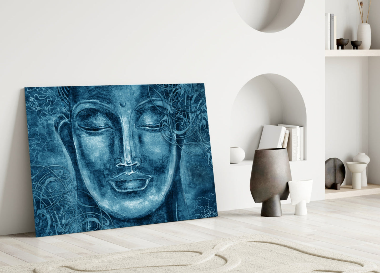 Cobalt Blue Buddha Glass Wall Art