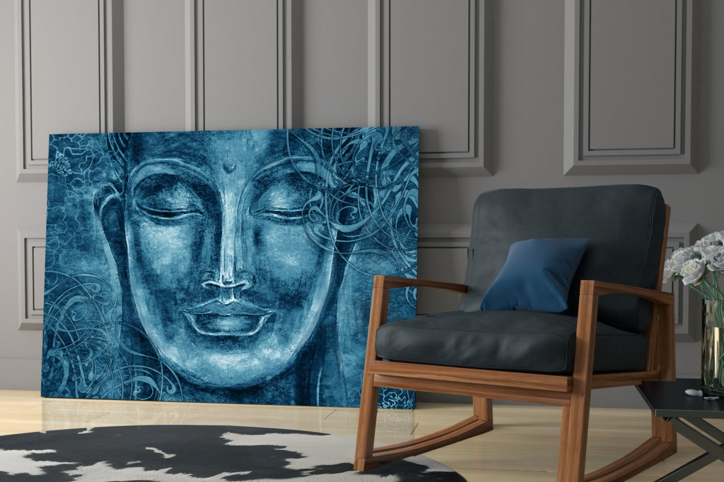Cobalt Blue Buddha Glass Wall Art