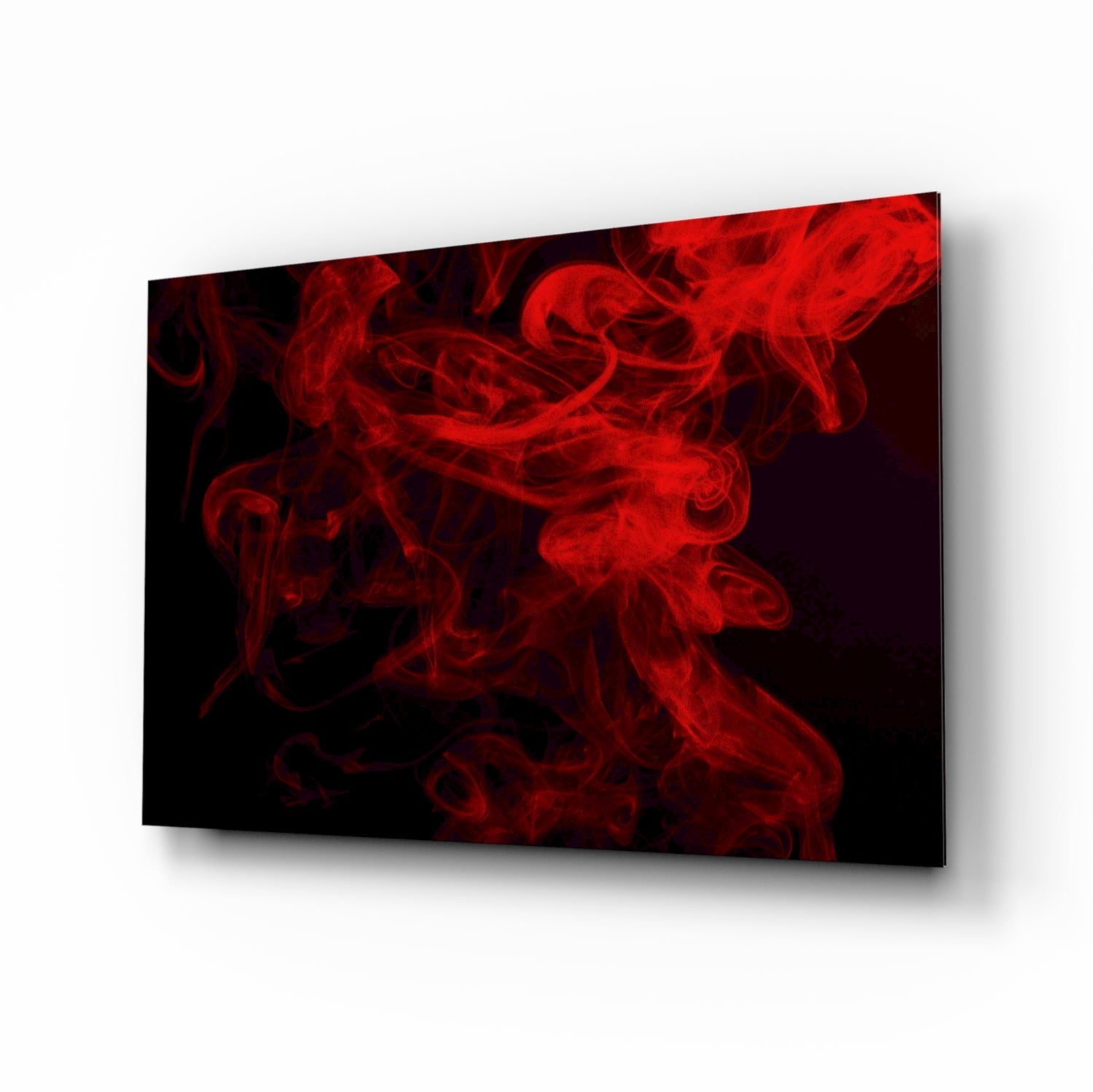 Billowing scarlet smoke cloud abstract glass wall art