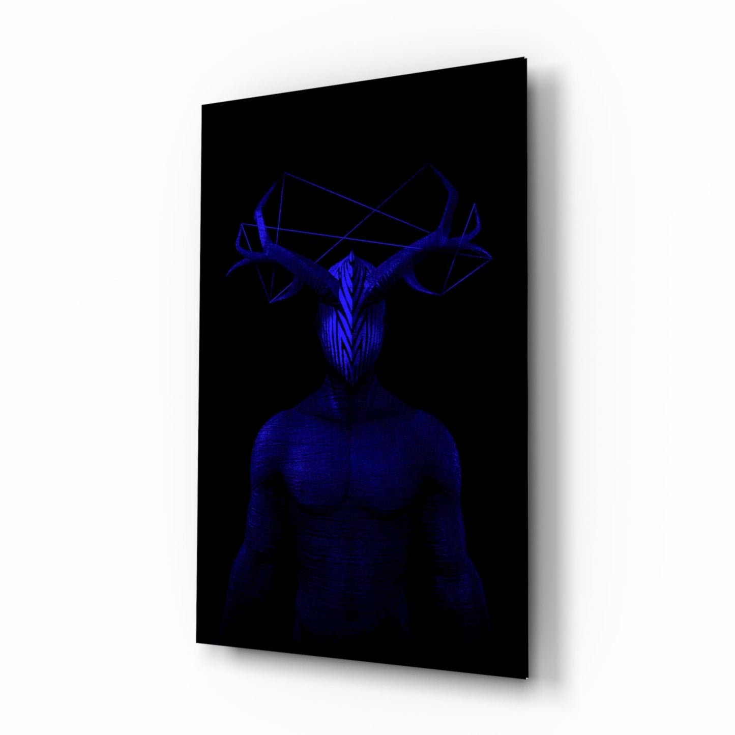 Cobalt antlered figure glass wall art