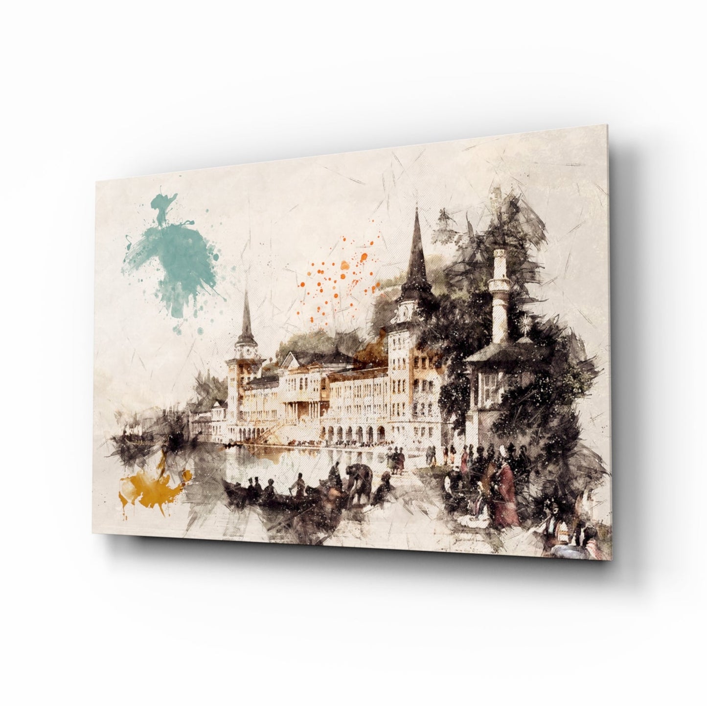 Tower illustration glass wall art Istanbul watercolor