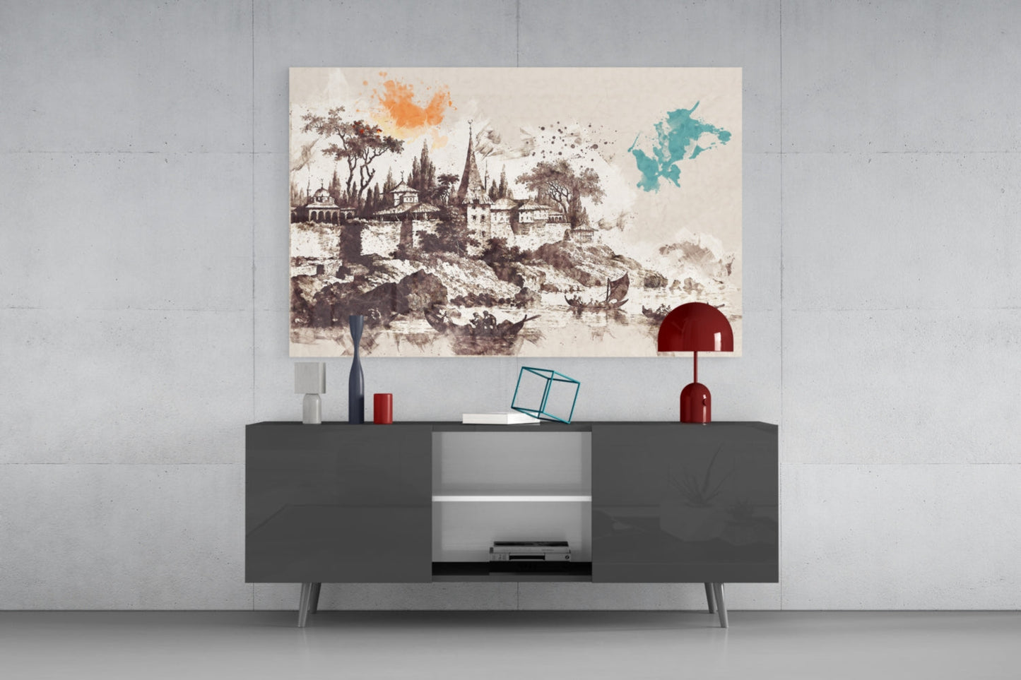 Istanbul Fortress Watercolor Glass Wall Art