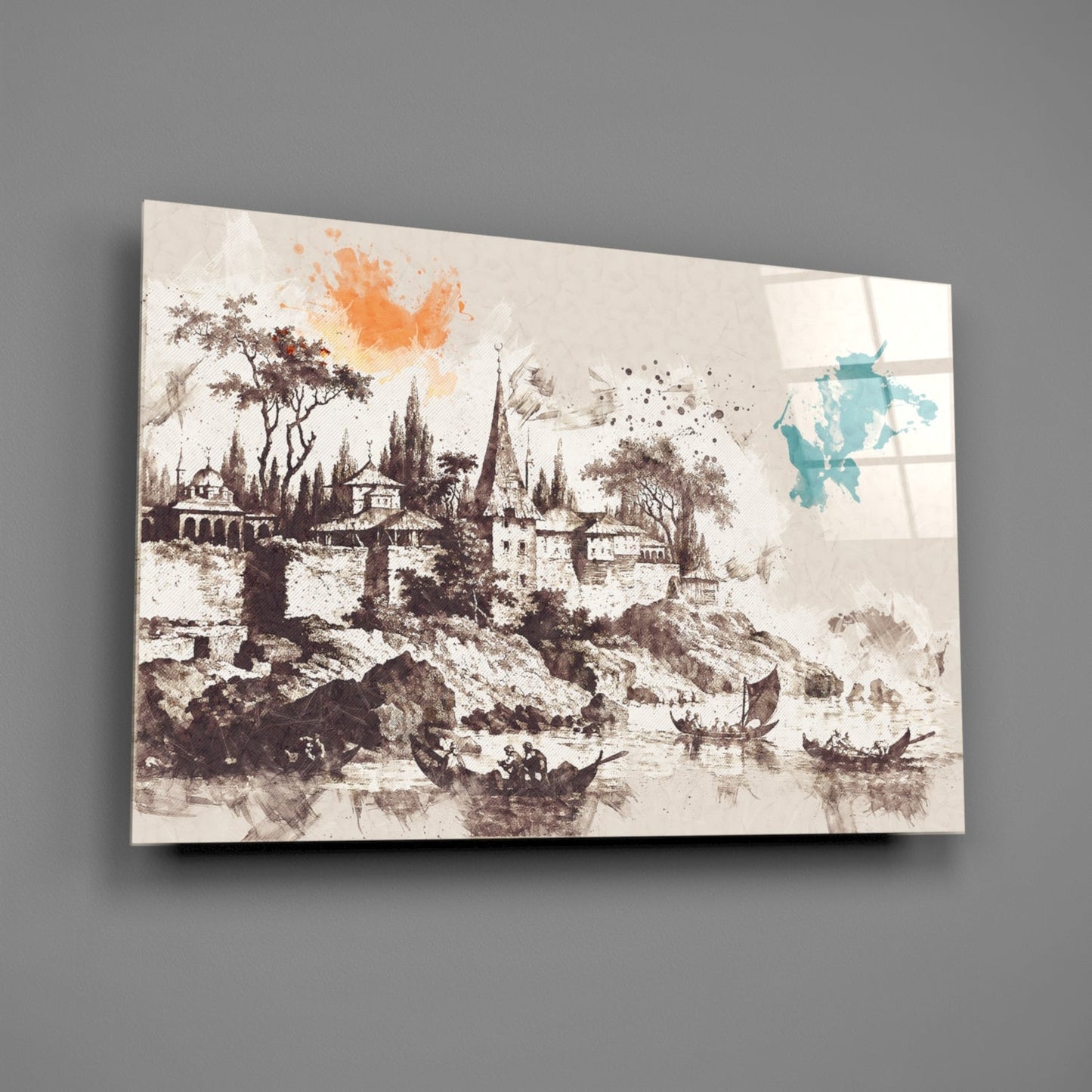 Istanbul Fortress Watercolor Glass Wall Art