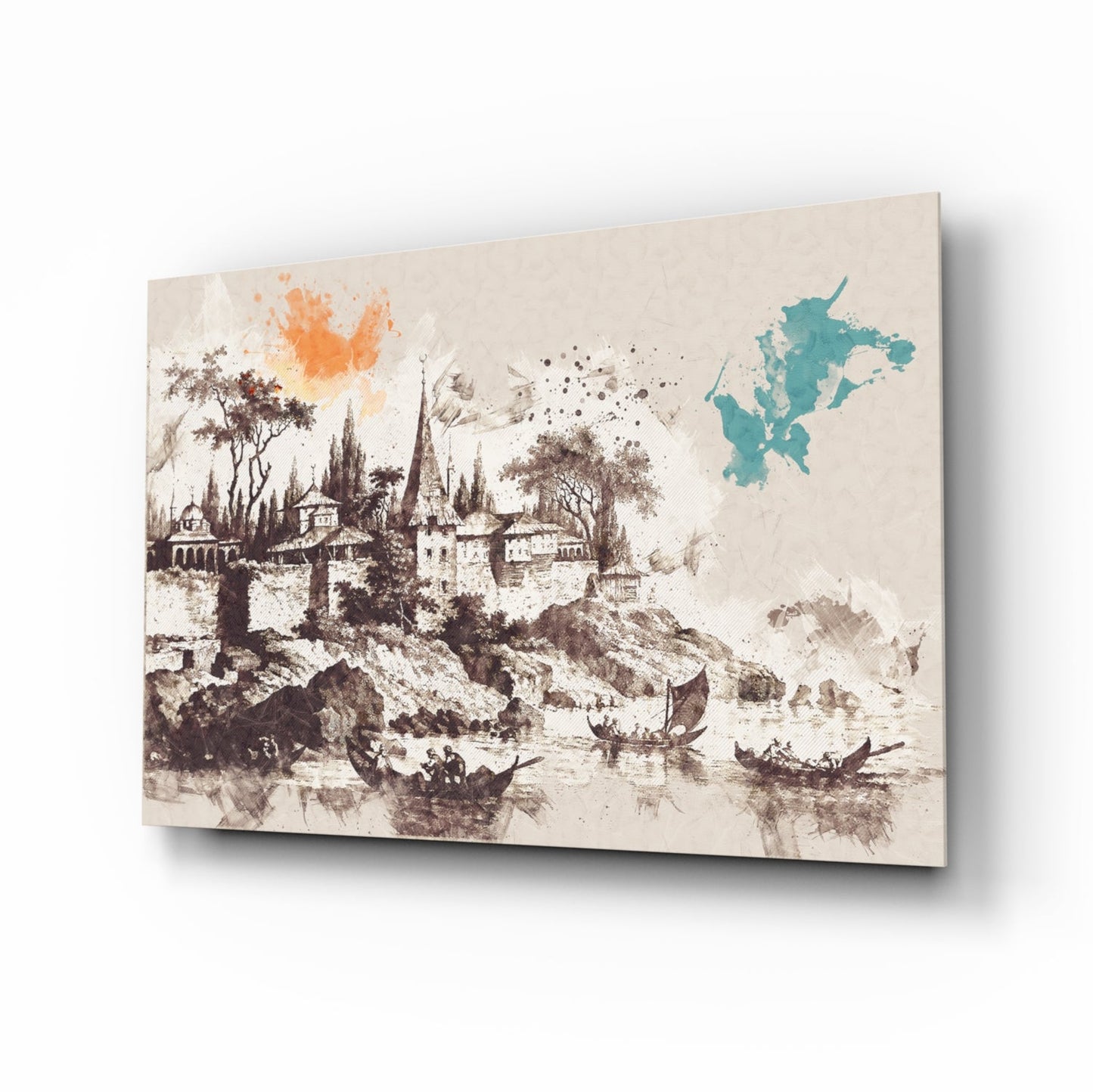 Istanbul fortress Bosphorus watercolor glass wall art