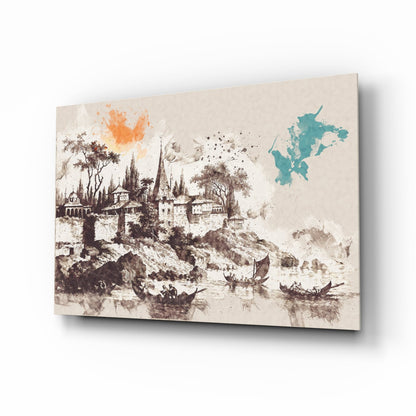 Istanbul fortress Bosphorus watercolor glass wall art