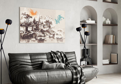 Istanbul Fortress Watercolor Glass Wall Art
