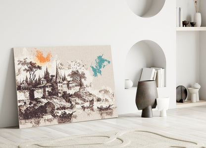 Istanbul Fortress Watercolor Glass Wall Art