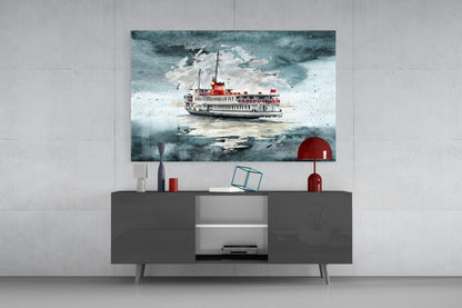Istanbul Ferry Turquoise Glass Wall Art