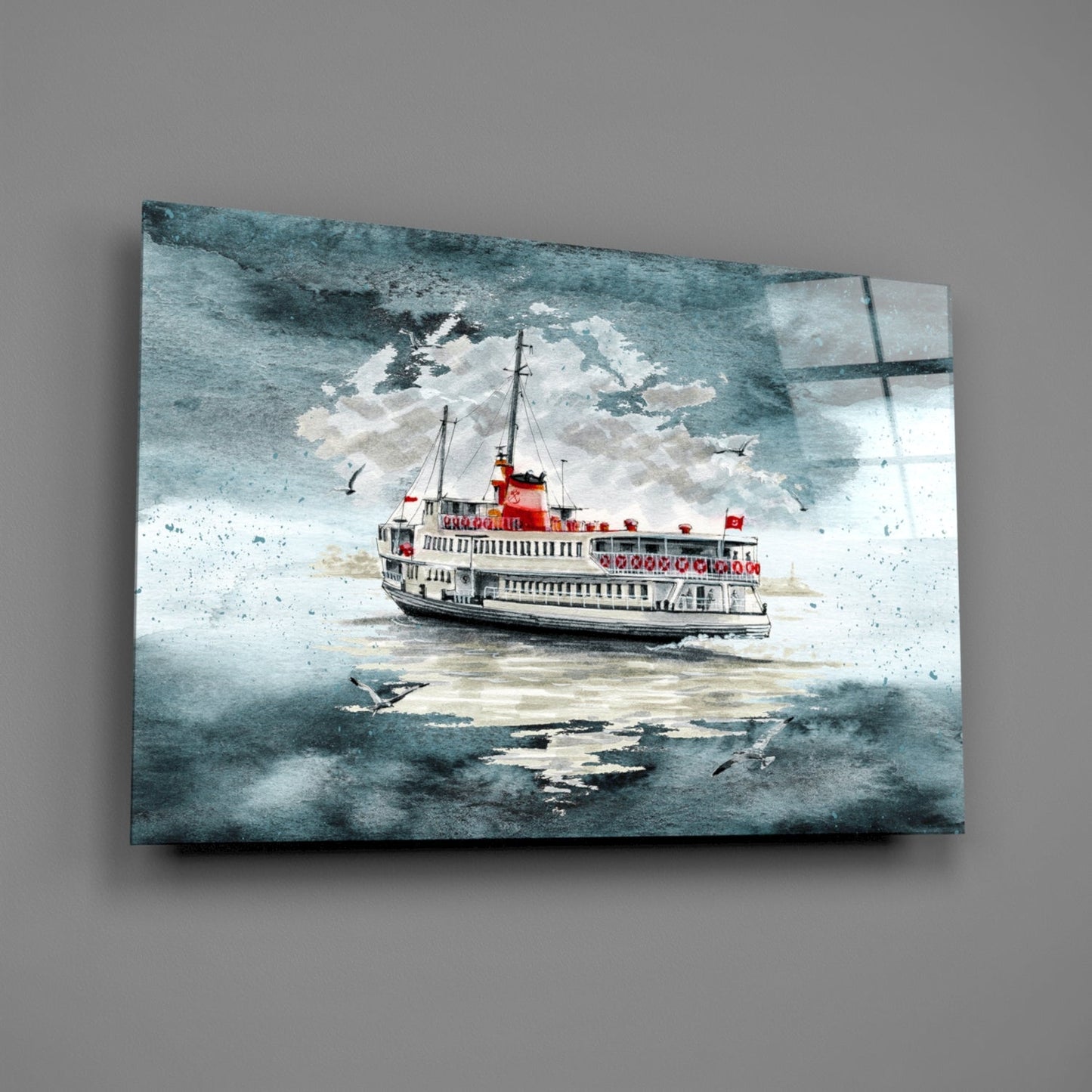 Istanbul Ferry Turquoise Glass Wall Art