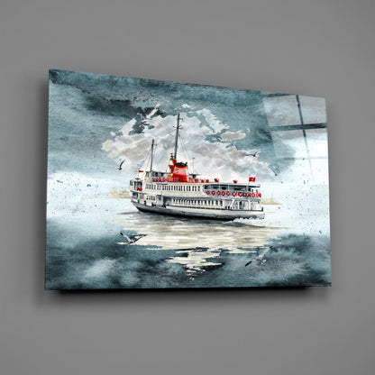 Istanbul Ferry Turquoise Glass Wall Art