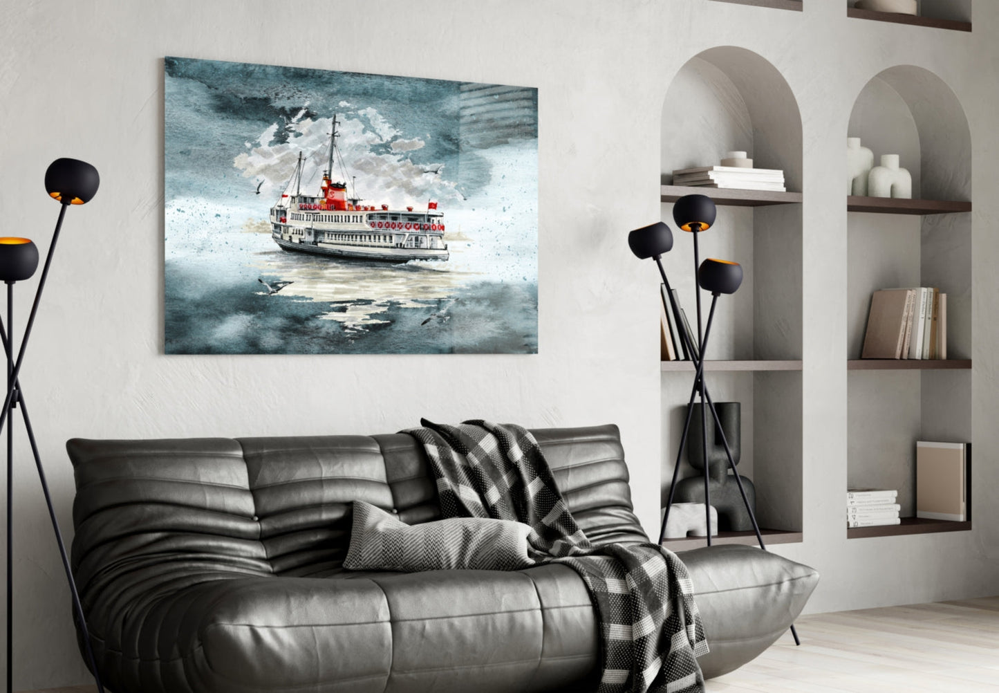 Istanbul Ferry Turquoise Glass Wall Art