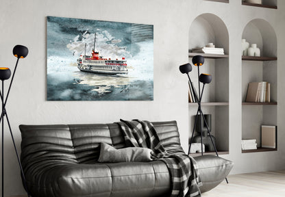 Istanbul Ferry Turquoise Glass Wall Art