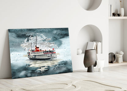 Istanbul Ferry Turquoise Glass Wall Art