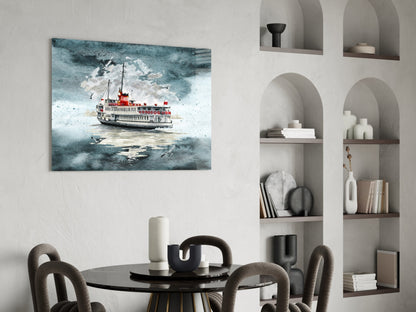 Istanbul Ferry Turquoise Glass Wall Art