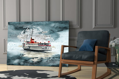 Istanbul Ferry Turquoise Glass Wall Art