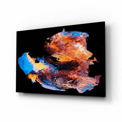 Abstract Stamps copper and turquoise glass wall art